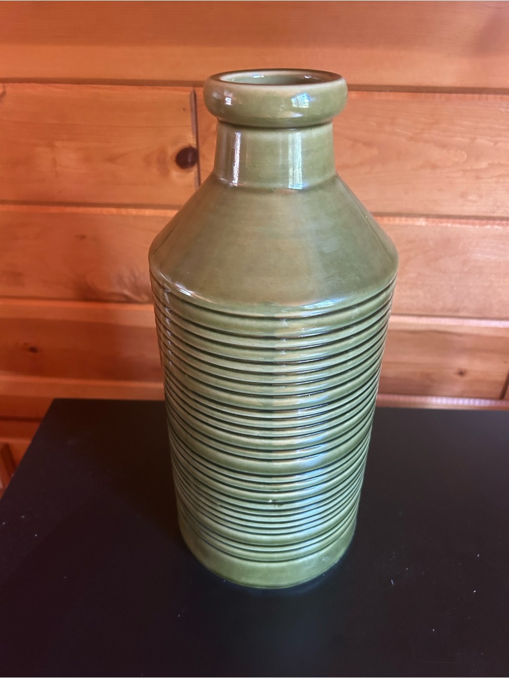 Tag Olive Green Ribbed Ceramic Vase